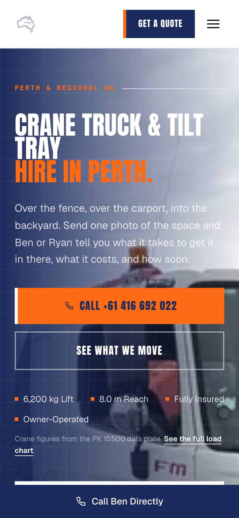 Australian Premium Logistics website on mobile