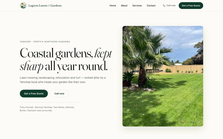 Lagoon Lawns & Gardens website on desktop