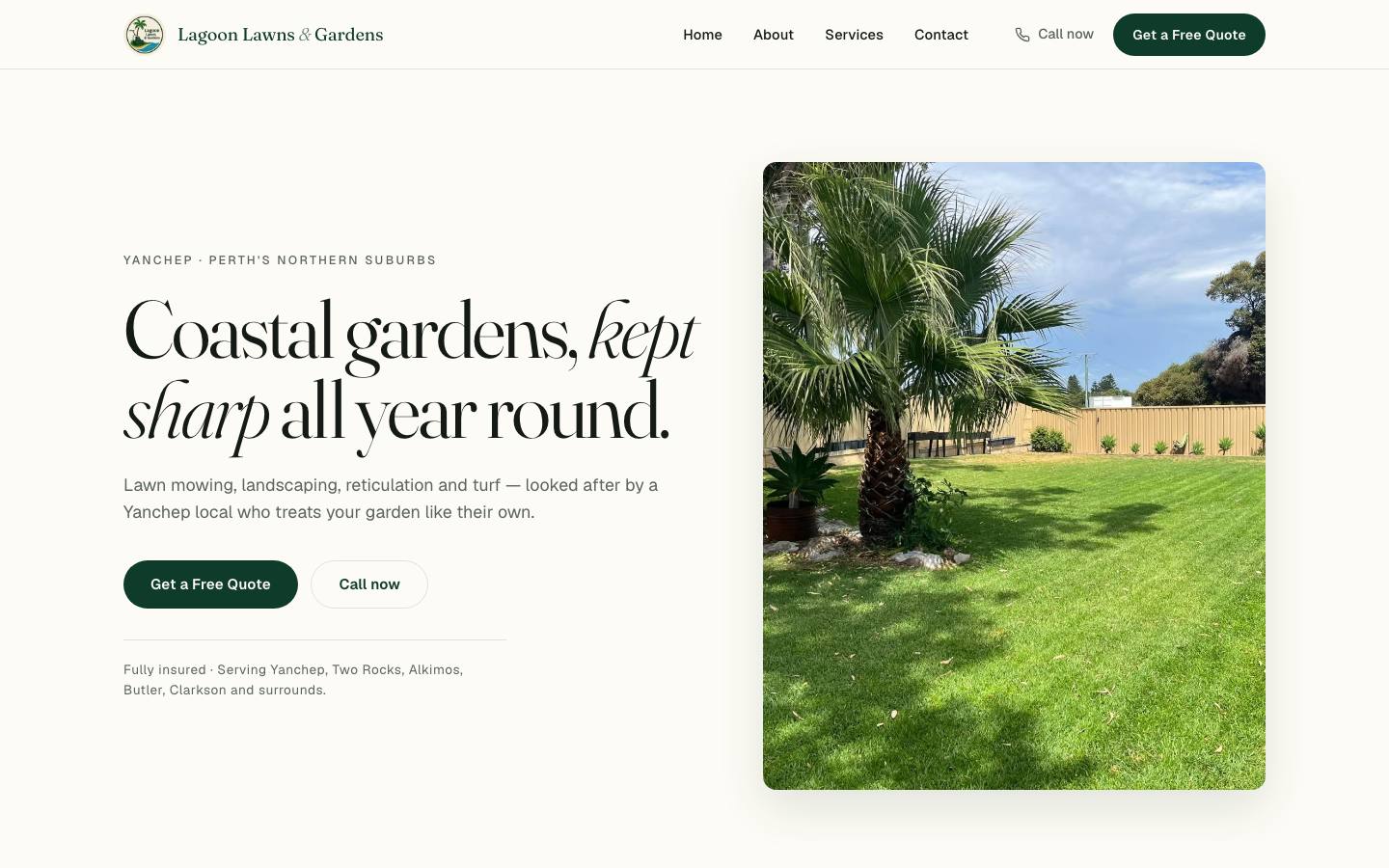 Lagoon Lawns & Gardens website on desktop