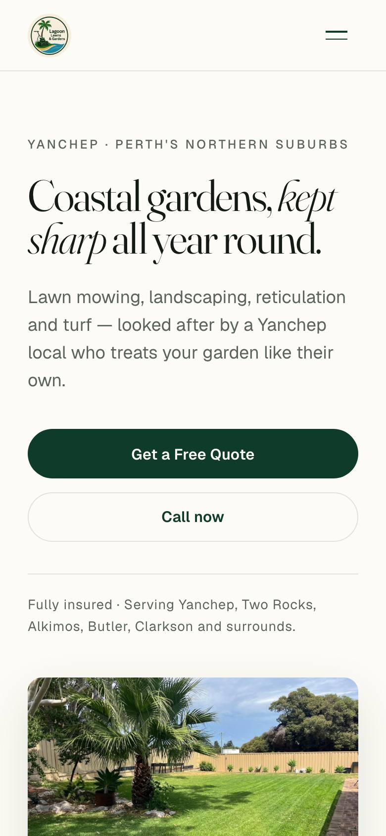 Lagoon Lawns & Gardens website on mobile