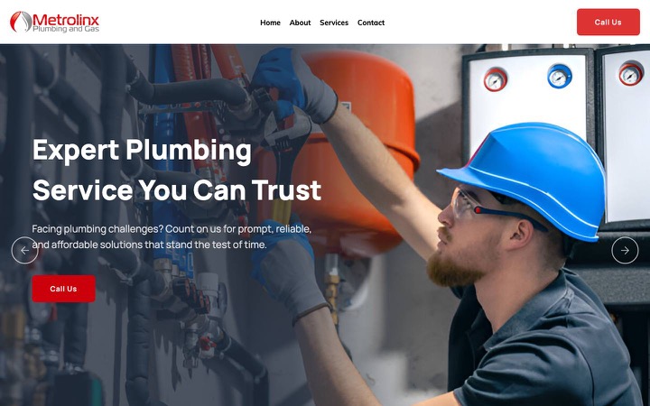 Metrolinx Plumbing & Gas website on desktop