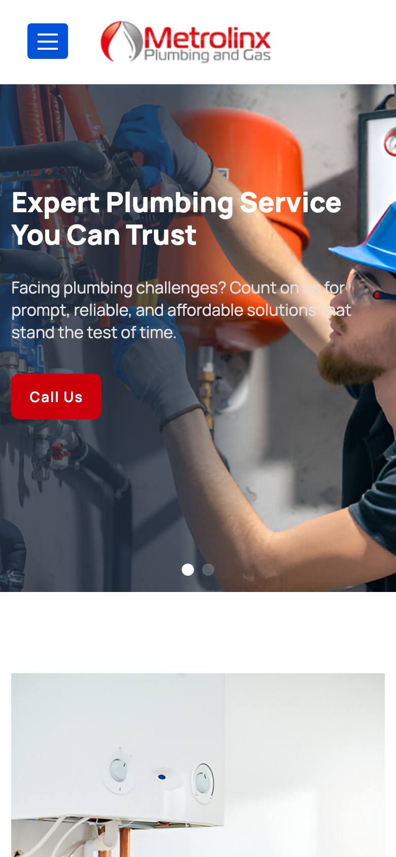 Metrolinx Plumbing & Gas website on mobile