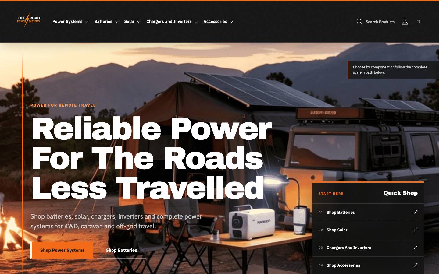 Off Road Power Systems website on desktop