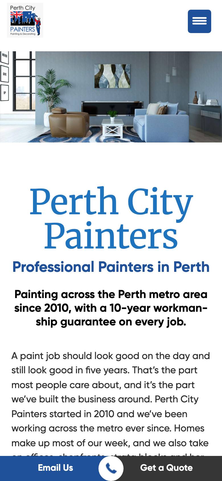 Perth City Painters website on mobile