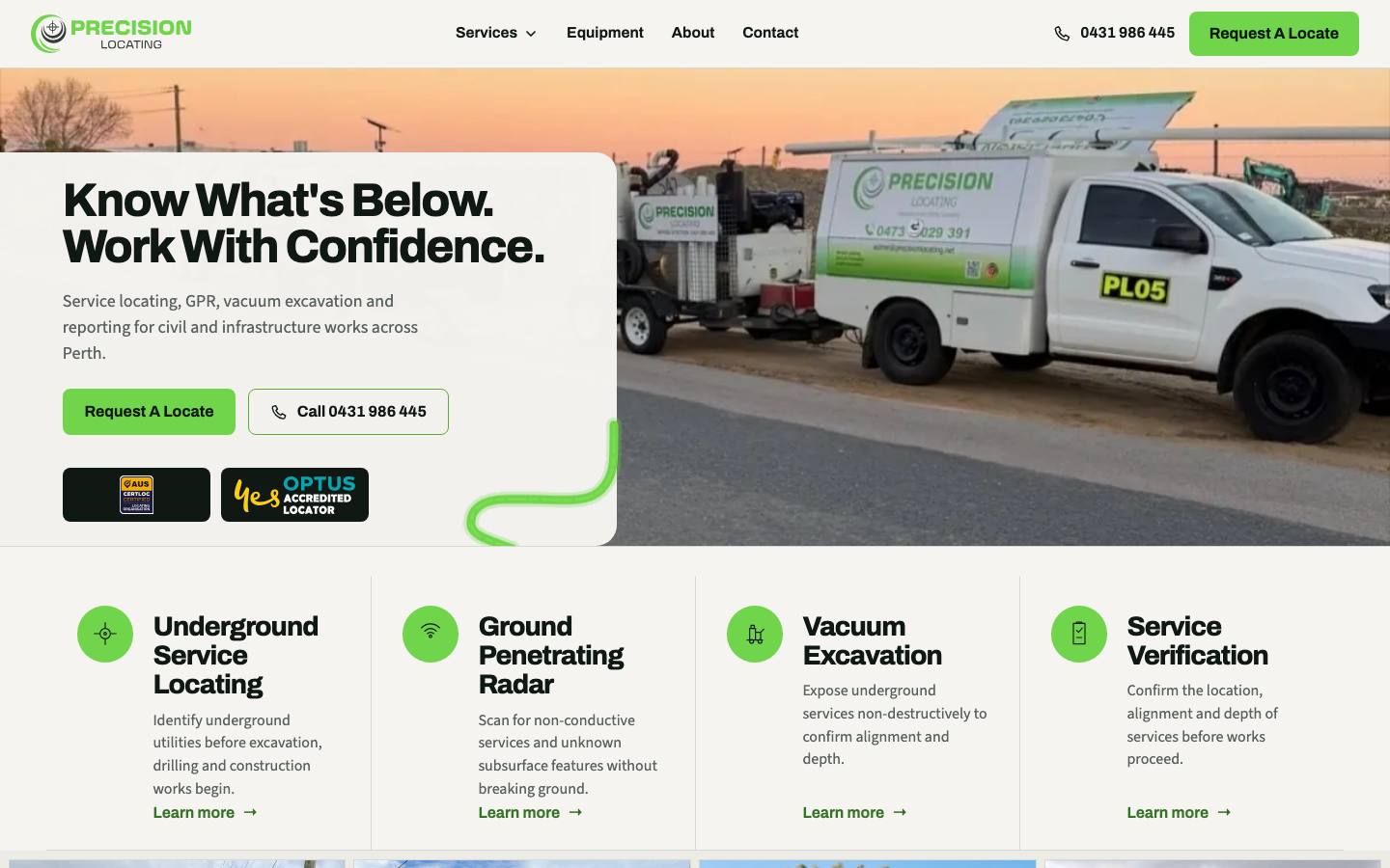 Precision Locating website on desktop