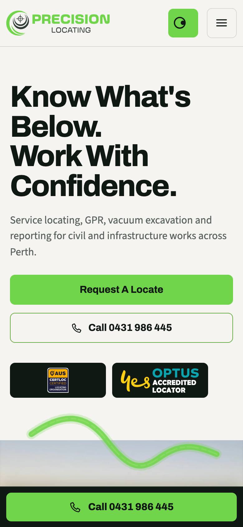 Precision Locating website on mobile