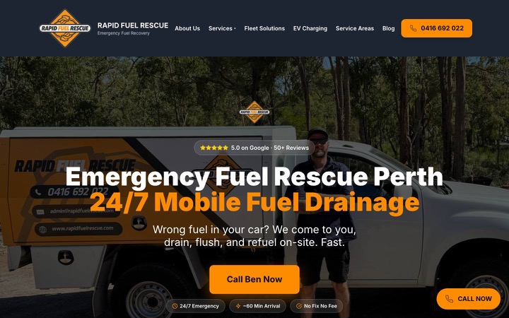 Rapid Fuel Rescue website on desktop