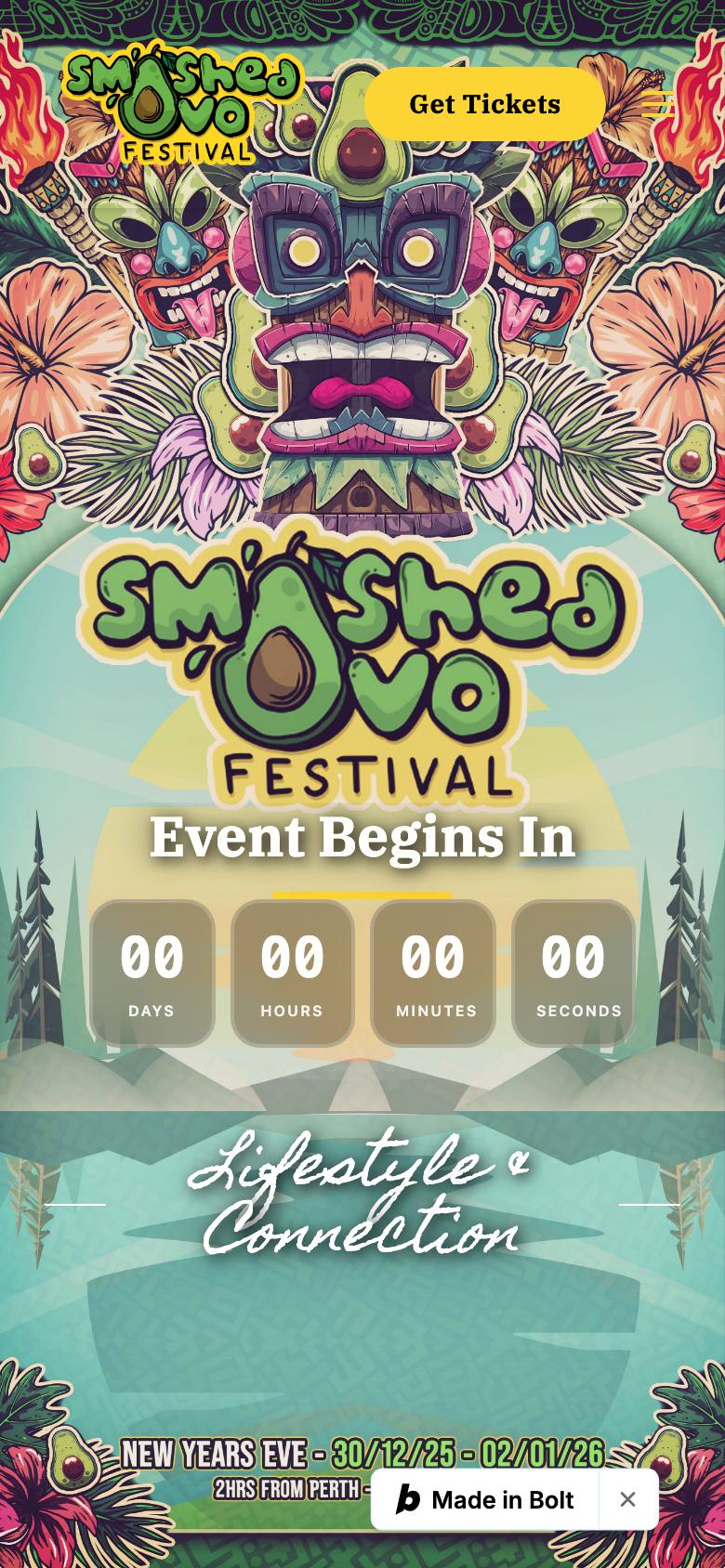Smashed Avo Festival website on mobile